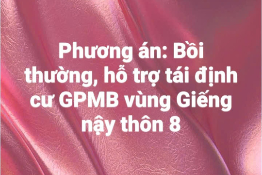 Phương án: Bồi thường, hỗ trợ tái định cư GPMB dự án xây dựng đường giao thông, mương thoát nước khu dân cư vùng Giếng Nậy, Thôn 8