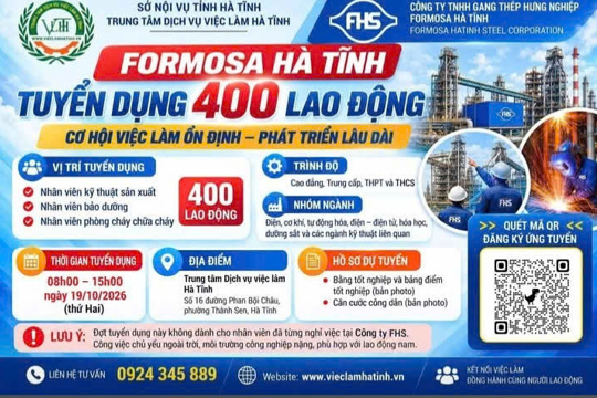 🔥 Formosa Hà Tĩnh tuyển dụng trực tiếp 400 lao động trực tiếp tại trung tâm dịch vụ việc làm Hà Tĩnh