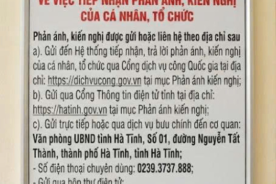 Địa chỉ tiếp nhận phản ánh kiến nghị trên địa bàn tỉnh Hà Tĩnh