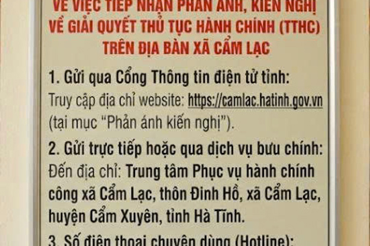 Địa chỉ tiếp nhận phản ảnh kiến nghị về giải quyết TTHC trên địa bàn xã Cẩm Lạc